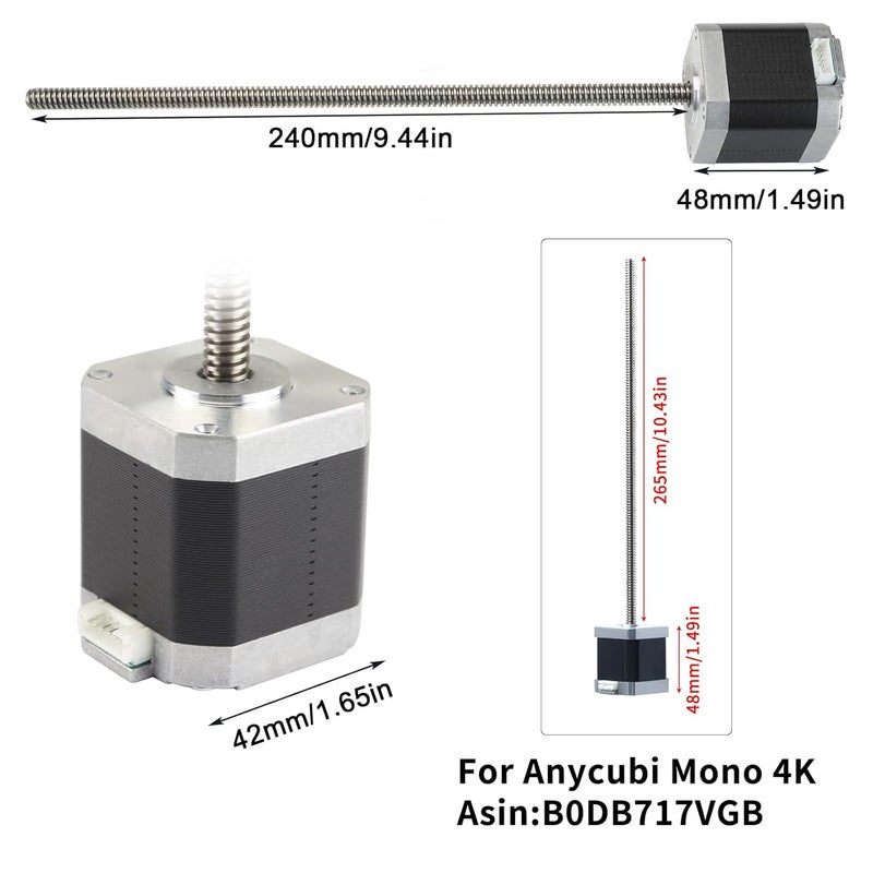 FYSETC Anycubi Photn Motor Replacement Part - 42-48mm Stepper Motor with Lead Screw 240mm/9.44inch: 1.5A 2 Phase 3.45V 1.8° Step Angle Fit Resin 3D Printer Z Screw Accessories - Image 3